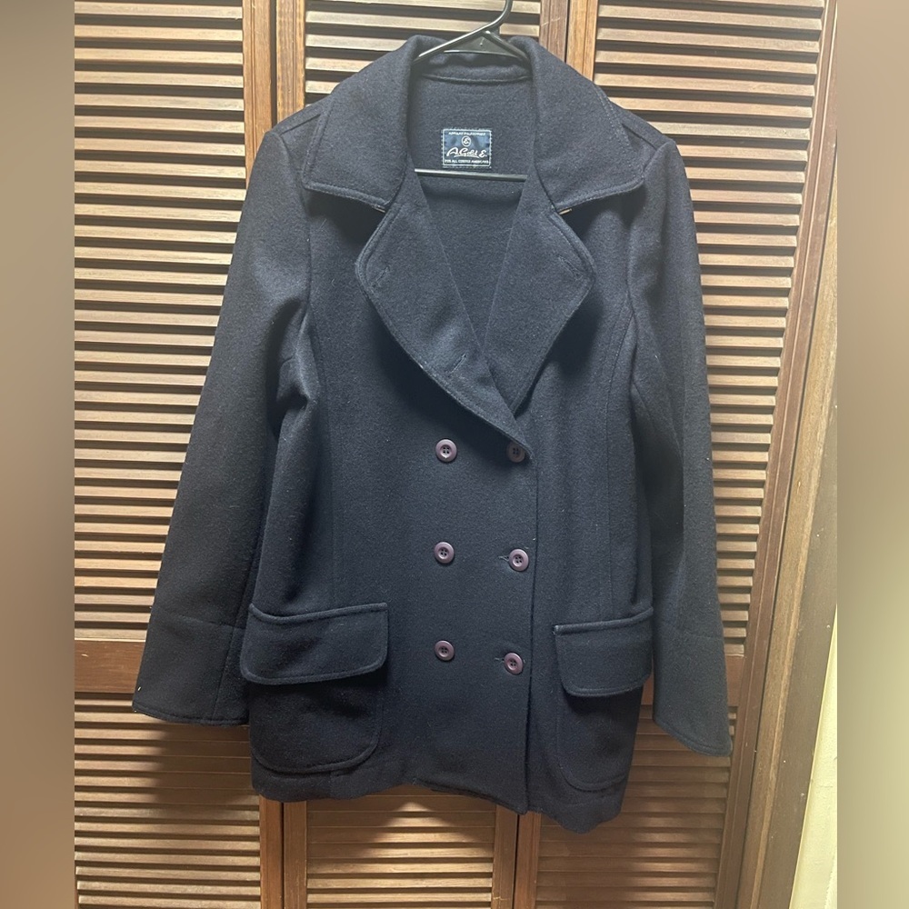 Vintage Adriano Goldschmied A Gold E Peacoat Size L Navy Blue McHale Wool Blend